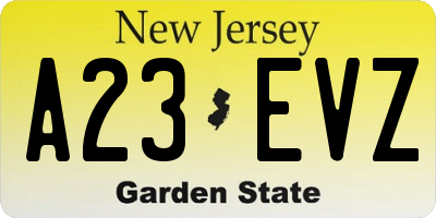 NJ license plate A23EVZ