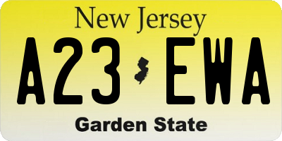 NJ license plate A23EWA