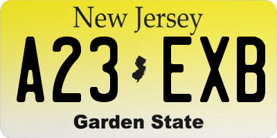 NJ license plate A23EXB