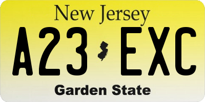 NJ license plate A23EXC