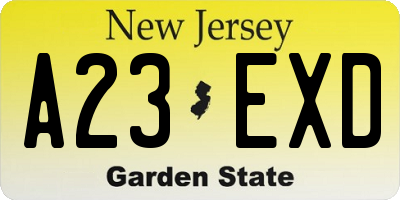 NJ license plate A23EXD