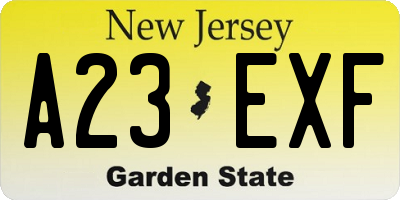 NJ license plate A23EXF