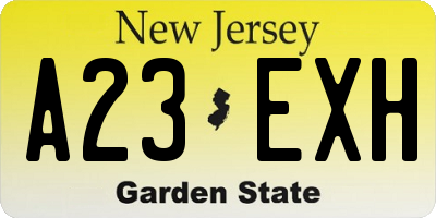 NJ license plate A23EXH