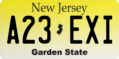 NJ license plate A23EXI