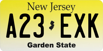 NJ license plate A23EXK