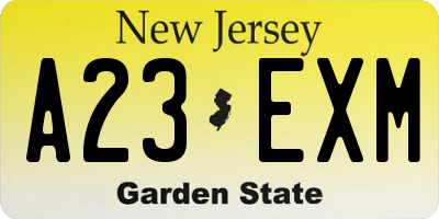 NJ license plate A23EXM