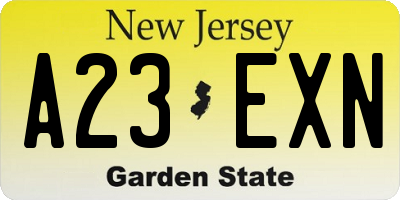 NJ license plate A23EXN