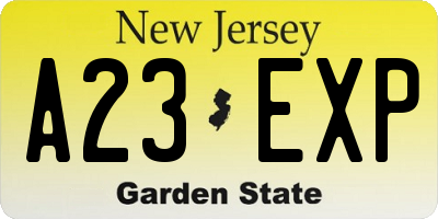 NJ license plate A23EXP