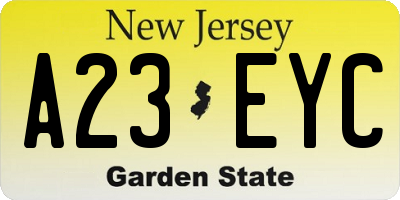 NJ license plate A23EYC