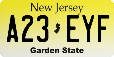 NJ license plate A23EYF