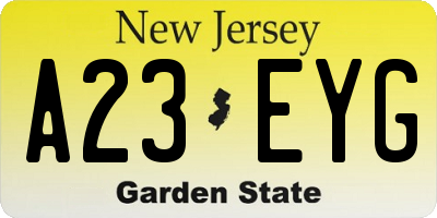 NJ license plate A23EYG