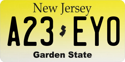 NJ license plate A23EYO