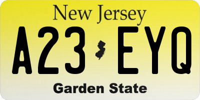 NJ license plate A23EYQ