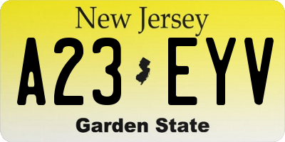 NJ license plate A23EYV
