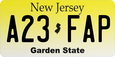 NJ license plate A23FAP