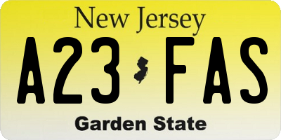 NJ license plate A23FAS