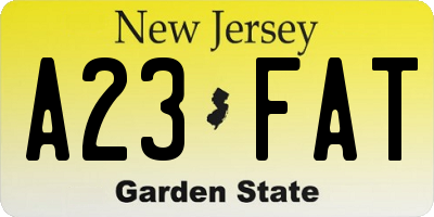 NJ license plate A23FAT