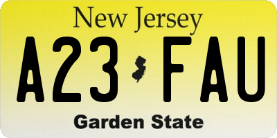 NJ license plate A23FAU