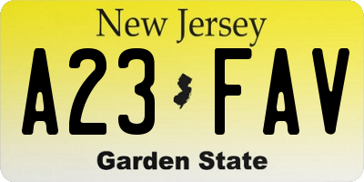 NJ license plate A23FAV