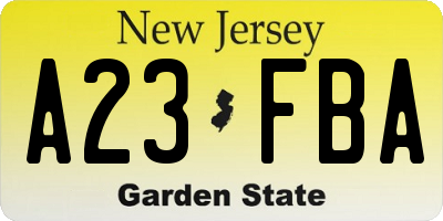 NJ license plate A23FBA