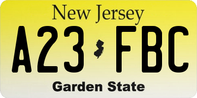 NJ license plate A23FBC