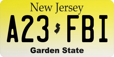 NJ license plate A23FBI