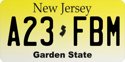 NJ license plate A23FBM