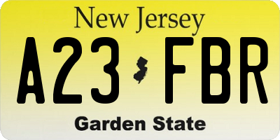 NJ license plate A23FBR