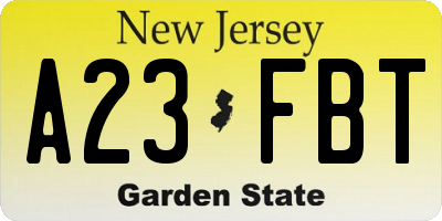 NJ license plate A23FBT