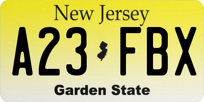 NJ license plate A23FBX