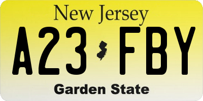 NJ license plate A23FBY