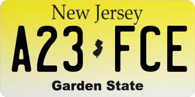 NJ license plate A23FCE