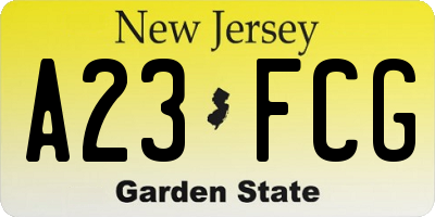 NJ license plate A23FCG