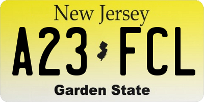 NJ license plate A23FCL