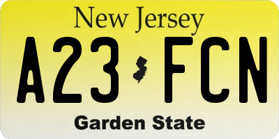 NJ license plate A23FCN