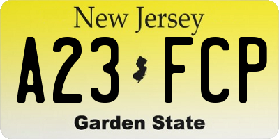 NJ license plate A23FCP