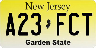 NJ license plate A23FCT