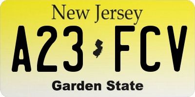 NJ license plate A23FCV