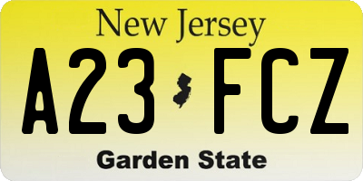 NJ license plate A23FCZ