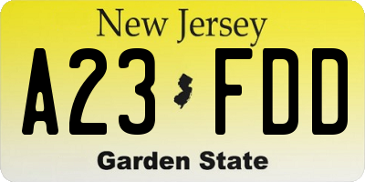NJ license plate A23FDD