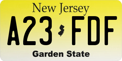 NJ license plate A23FDF