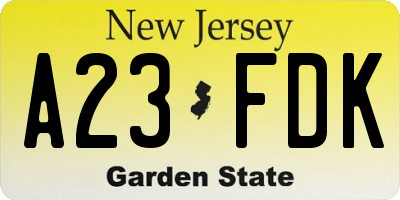 NJ license plate A23FDK