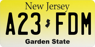 NJ license plate A23FDM