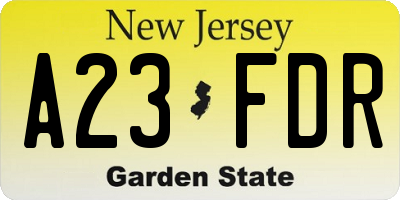 NJ license plate A23FDR