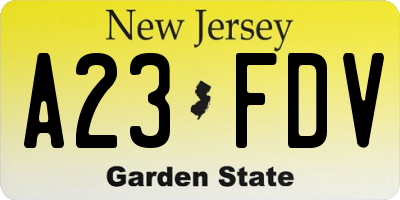 NJ license plate A23FDV