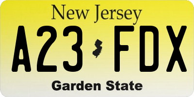 NJ license plate A23FDX