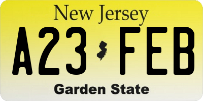 NJ license plate A23FEB
