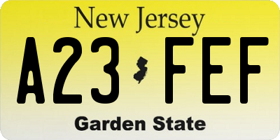NJ license plate A23FEF