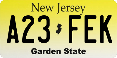 NJ license plate A23FEK