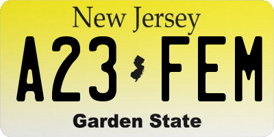 NJ license plate A23FEM